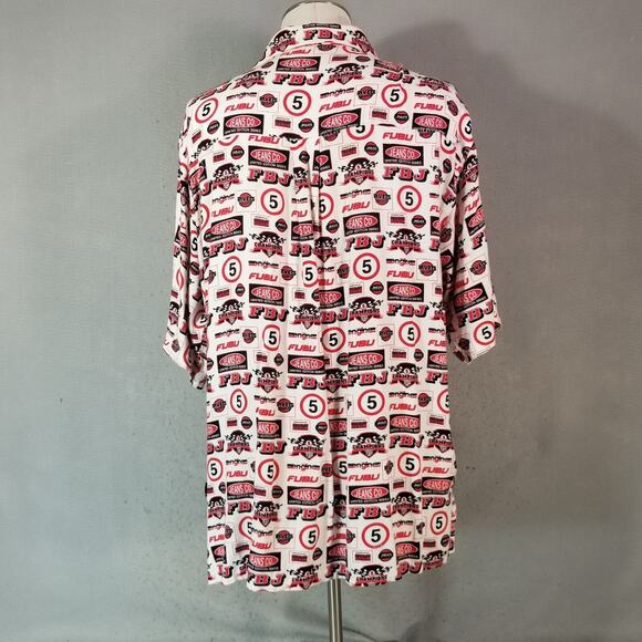 FUBU shirt men's large white button up short sleeve all over print Y2K Hip Hop - Picture 9 of 12